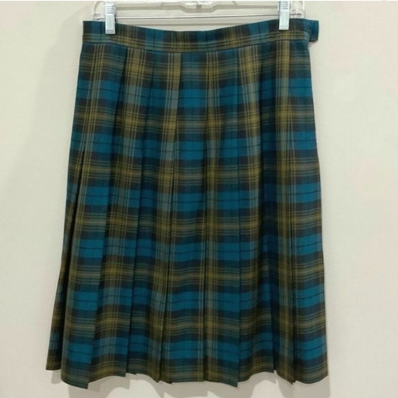 LL Bean Vintage Pleated Skirt Wool Plaid Sz 12 Made in USA Academia Vntg Vtg - Picture 1 of 4